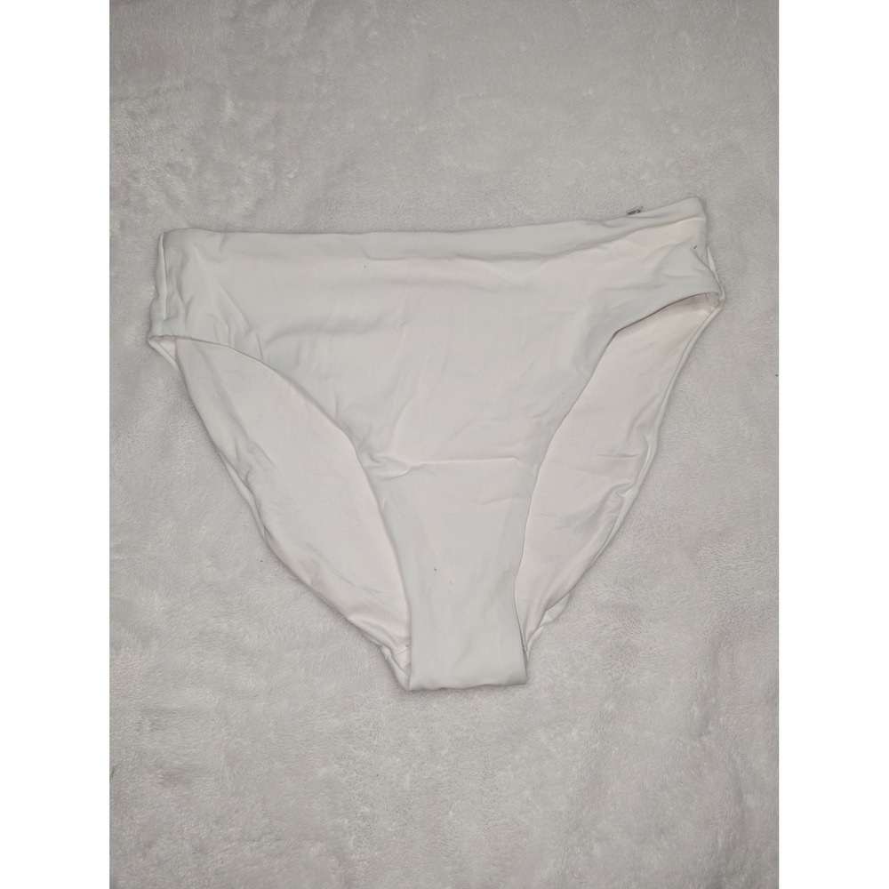 Victoria's Secret White High Waisted Bikini Bottom Large Gold Logo Charm
